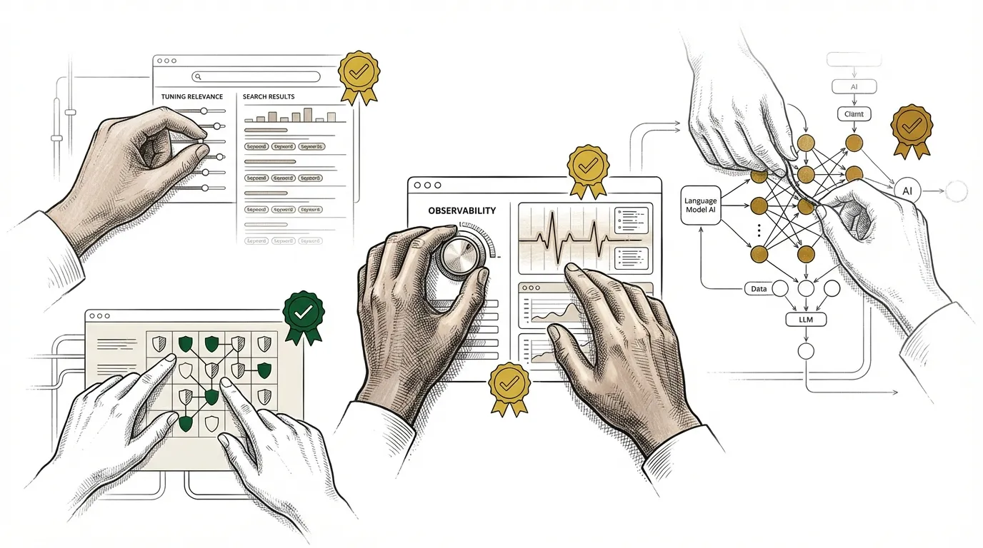 Abstract visualization of SquareShift's Elastic engineering team with interconnected topology nodes