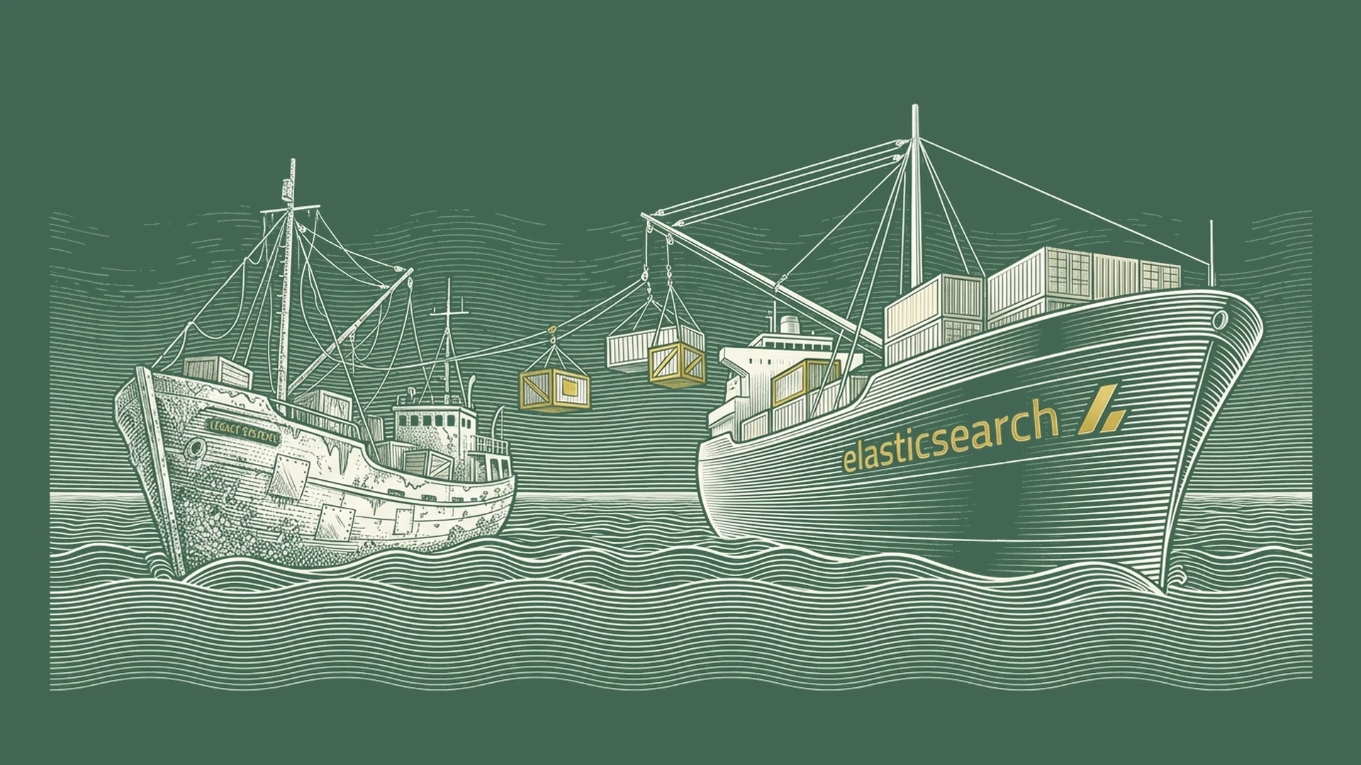 Migration dashboard showing data flow from Splunk and Datadog to Elasticsearch with zero-downtime indicator and real-time metrics