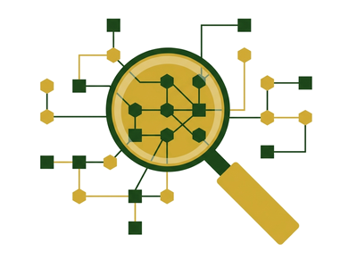 Discovery and scoping phase: magnifying glass examining architecture nodes