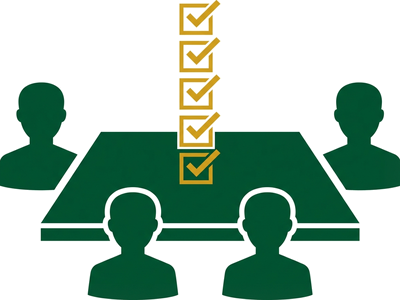 Kickoff and planning phase: team silhouettes with checklist