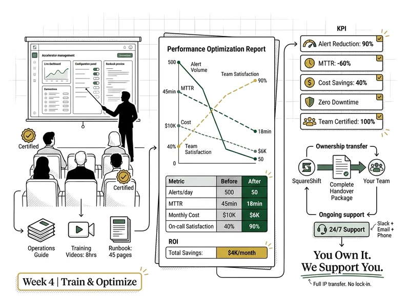 Accelerator training phase: team training, performance optimization, and knowledge transfer